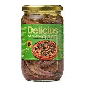 Филе анчоуса Резанное европейского в подсолнечном масле Delicius ст. бан. (0,700 кг) 6 шт/упак MC-00021262