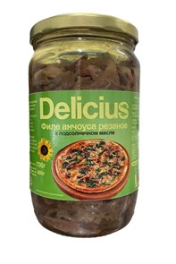 Филе анчоуса Резанное европейского в подсолнечном масле Delicius ст. бан. (0,700 кг) 6 шт/упак MC-00021262